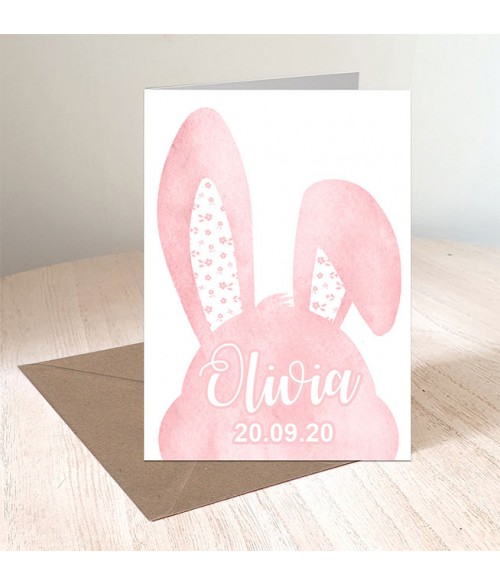 New Baby - Personalised Pink Bunny Card