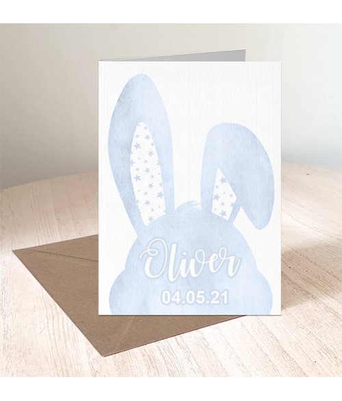 New Baby - Personalised Blue Bunny Card