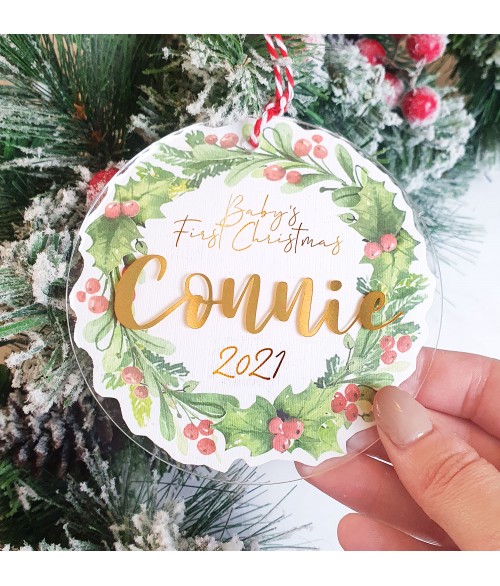 Baby's First Christmas Personalised Wreath Decoration