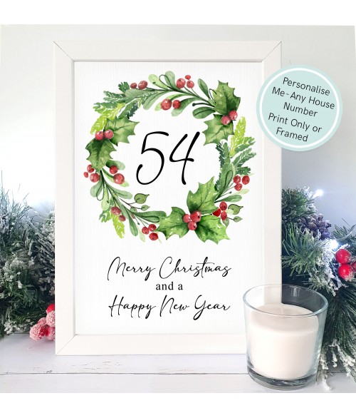 Personalised Christmas Wreath Home Number Print