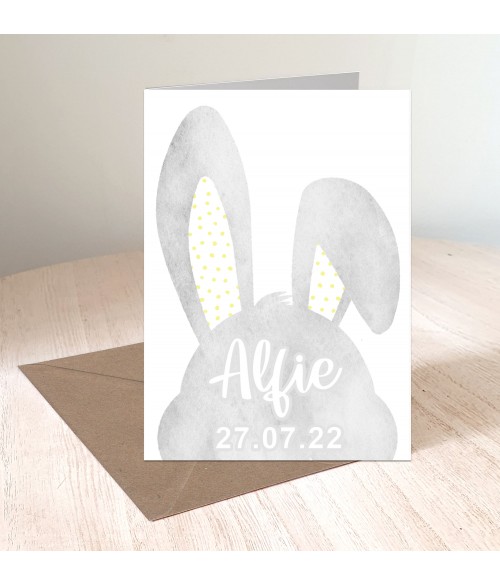 New Baby - Personalised Grey Bunny Card