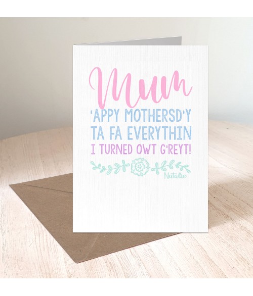 Yorkshire Rose Pastels - Ta Fa Everythin Mother's day Card